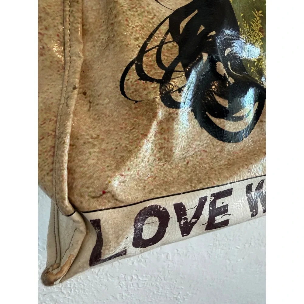 Papaya! Art Tote Bag Love Who You Are Dream Imagine Create Large Oilcloth Tan